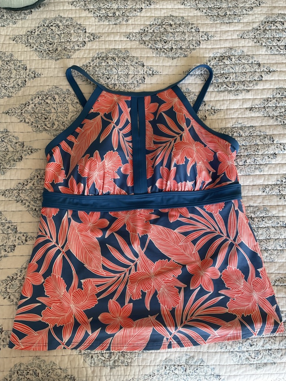 Lands' End Blue and Pink Floral Halter Swim Top